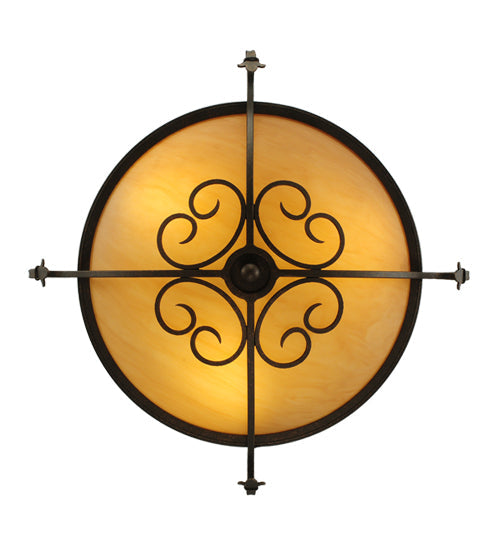 Meyda Lighting Alaine 24" 3-Light Gilded Tobacco Semi-flush Mount Light With Amber Quartz Idalight Shade
