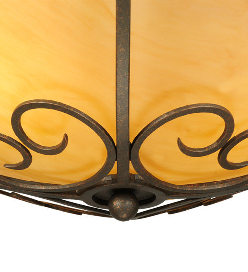 Meyda Lighting Alaine 24" 3-Light Gilded Tobacco Semi-flush Mount Light With Amber Quartz Idalight Shade