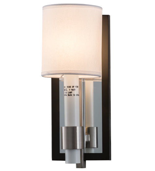 Meyda Lighting Alberta 4" Blackened Pewter & Mirror Wall Sconce With White Textrene Shade