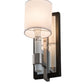 Meyda Lighting Alberta 4" Blackened Pewter & Mirror Wall Sconce With White Textrene Shade