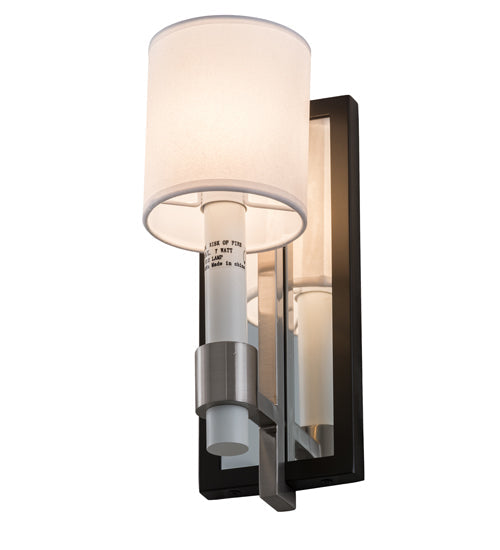 Meyda Lighting Alberta 4" Blackened Pewter & Mirror Wall Sconce With White Textrene Shade