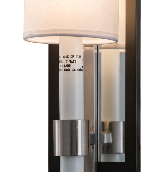 Meyda Lighting Alberta 4" Blackened Pewter & Mirror Wall Sconce With White Textrene Shade