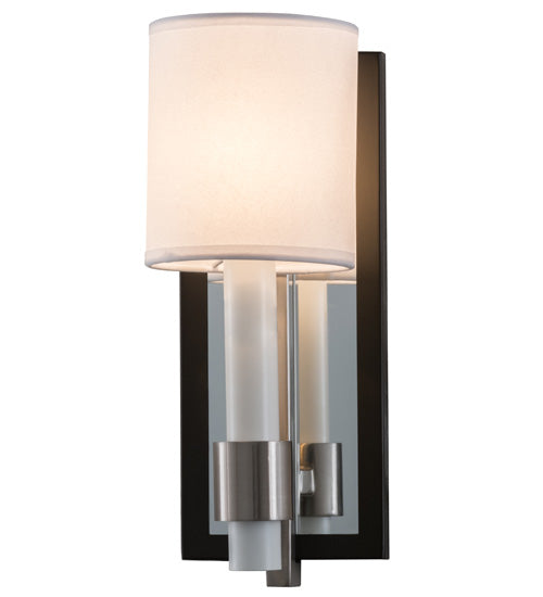 Meyda Lighting Alberta 4" Blackened Pewter & Mirror Wall Sconce With White Textrene Shade