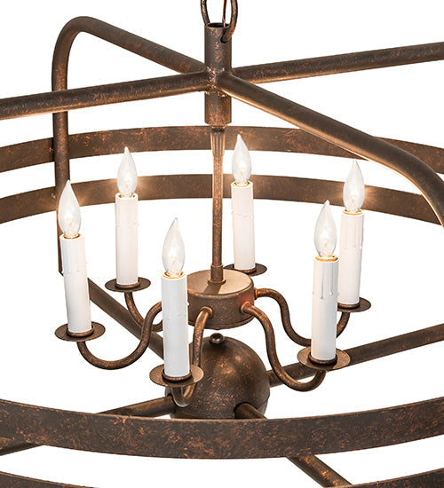 Meyda Lighting Aldari 32" 6-Light Gilded Tobacco Chandelier With White Faux Candlelight