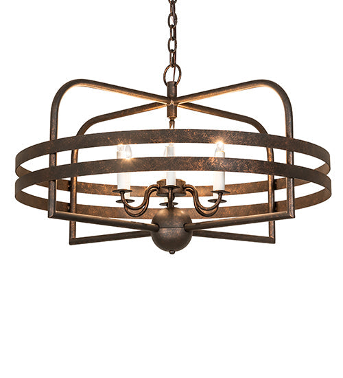 Meyda Lighting Aldari 32" 6-Light Gilded Tobacco Chandelier With White Faux Candlelight