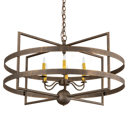 Meyda Lighting Aldari 36" 6-Light Antique Brass Chandelier With Ivory Faux Candlelight