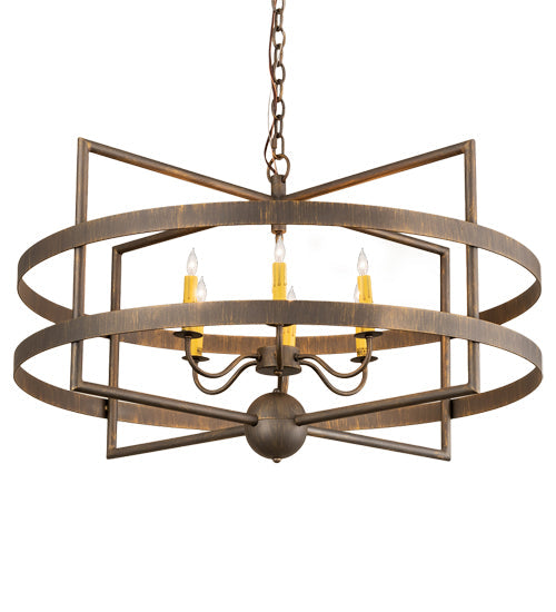 Meyda Lighting Aldari 36" 6-Light Antique Brass Chandelier With Ivory Faux Candlelight
