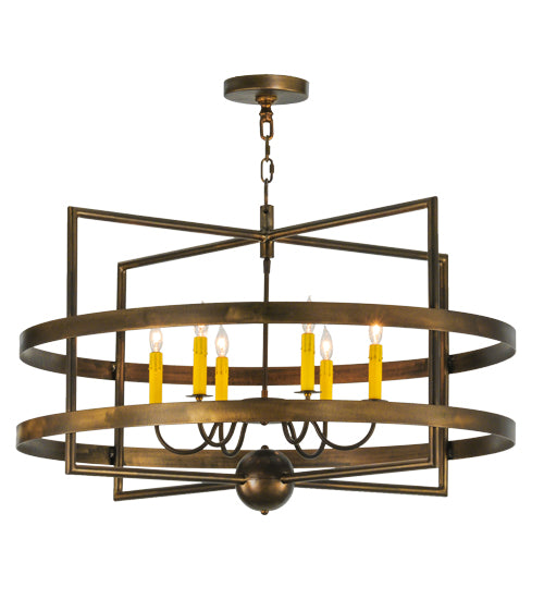 Meyda Lighting Aldari 36" 6-Light Antique Copper Chandelier With Amber Faux Candlelight