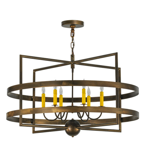 Meyda Lighting Aldari 36" 6-Light Antique Copper Chandelier With Amber Faux Candlelight