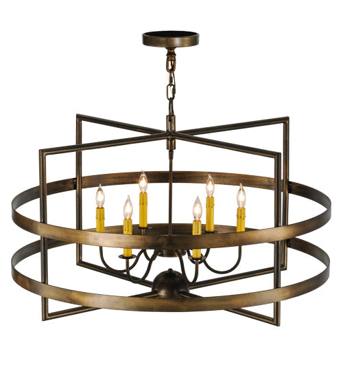 Meyda Lighting Aldari 36" 6-Light Antique Copper Chandelier With Amber Faux Candlelight