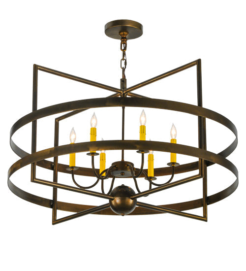 Meyda Lighting Aldari 36" 6-Light Antique Copper Chandelier With Amber Faux Candlelight