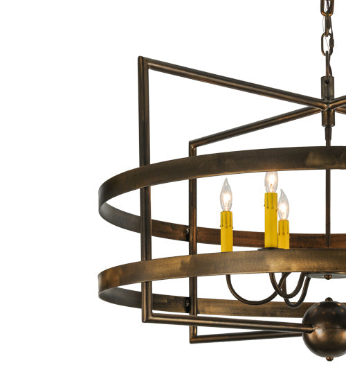 Meyda Lighting Aldari 36" 6-Light Antique Copper Chandelier With Amber Faux Candlelight