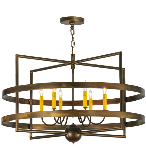 Meyda Lighting Aldari 36" 6-Light Antique Copper Chandelier With Amber Faux Candlelight