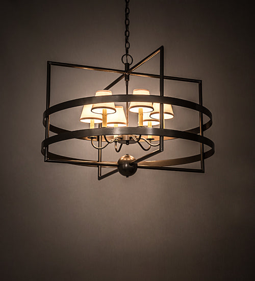 Meyda Lighting Aldari 36" 6-Light Bronze Metallic Chandelier With Cream Linen Shade
