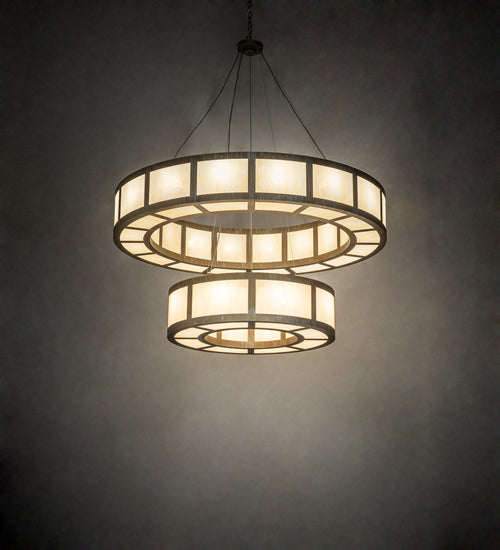 Meyda Lighting Alessandro 61" 24-Light 2-Tier Antique Silver Pendant Light With Creme Carrara Idalight Shade