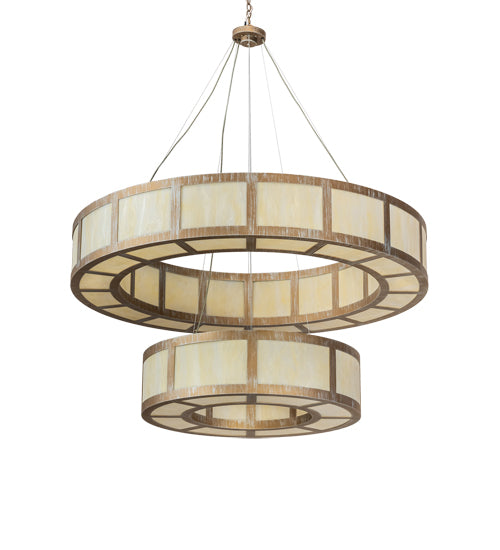 Meyda Lighting Alessandro 61" 24-Light 2-Tier Antique Silver Pendant Light With Creme Carrara Idalight Shade
