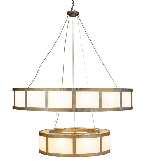 Meyda Lighting Alessandro 61" 24-Light 2-Tier Antique Silver Pendant Light With Creme Carrara Idalight Shade