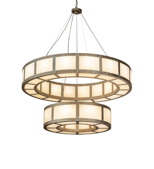 Meyda Lighting Alessandro 61" 24-Light 2-Tier Antique Silver Pendant Light With Creme Carrara Idalight Shade