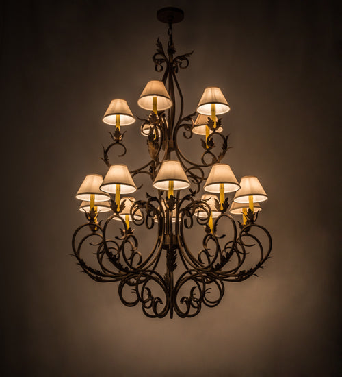 Meyda Lighting Alexandria 46" 15-Light Cortez Gold Chandelier With White Natural Linen Shade