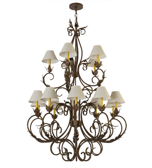 Meyda Lighting Alexandria 46" 15-Light Cortez Gold Chandelier With White Natural Linen Shade
