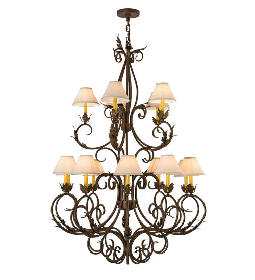 Meyda Lighting Alexandria 46" 15-Light Cortez Gold Chandelier With White Natural Linen Shade