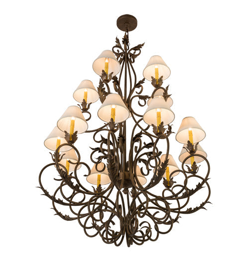 Meyda Lighting Alexandria 46" 15-Light Cortez Gold Chandelier With White Natural Linen Shade