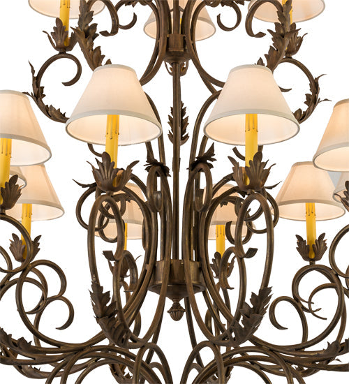 Meyda Lighting Alexandria 46" 15-Light Cortez Gold Chandelier With White Natural Linen Shade