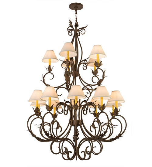 Meyda Lighting Alexandria 46" 15-Light Cortez Gold Chandelier With White Natural Linen Shade