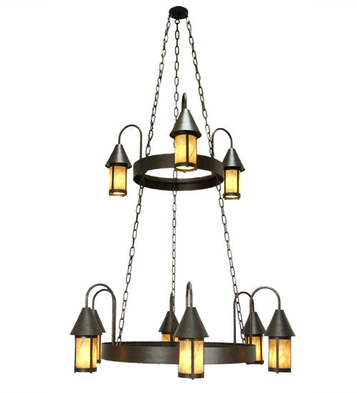 Meyda Lighting Algonquin 48" 9-Light 2-Tier Gilded Tobacco Chandelier With Ambra Siena Idalight Shade