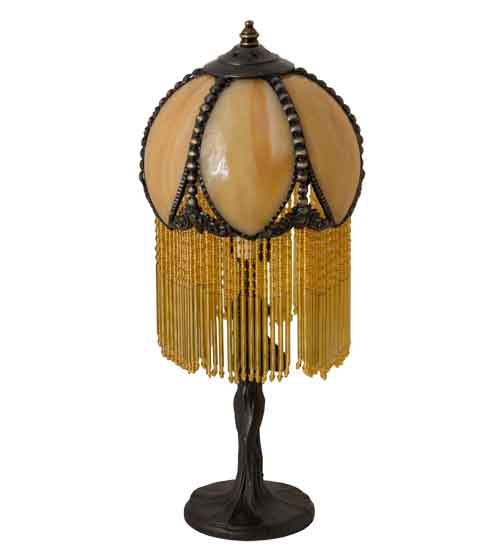 Meyda Lighting Alicia 15" Craftsman Brown Mini Table Lamp With Biege Art Shade Glass