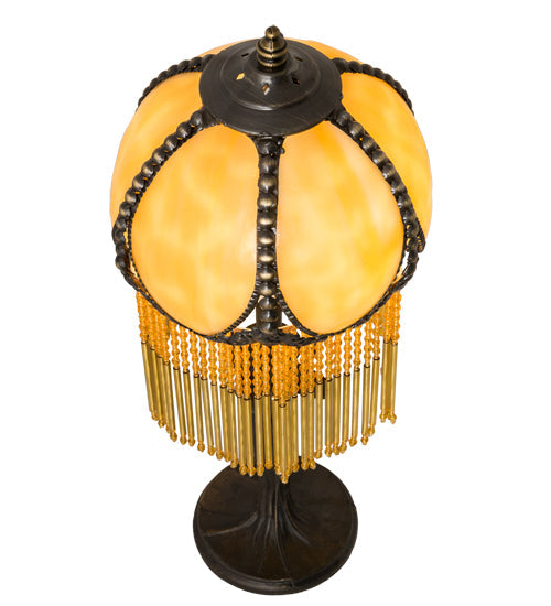 Meyda Lighting Alicia 15" Craftsman Brown Mini Table Lamp With Biege Art Shade Glass