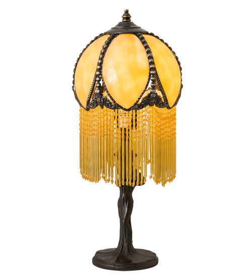 Meyda Lighting Alicia 15" Craftsman Brown Mini Table Lamp With Biege Art Shade Glass