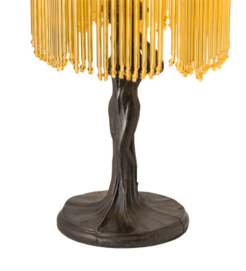 Meyda Lighting Alicia 15" Craftsman Brown Mini Table Lamp With Biege Art Shade Glass