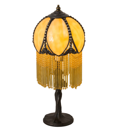 Meyda Lighting Alicia 15" Craftsman Brown Mini Table Lamp With Biege Art Shade Glass