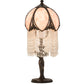 Meyda Lighting Alicia 16" Mahogany Bronze Mini Table Lamp With Pink & White Pearl Fringe Shade