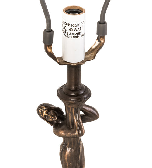 Meyda Lighting Alicia 16" Mahogany Bronze Mini Table Lamp With Pink & White Pearl Fringe Shade