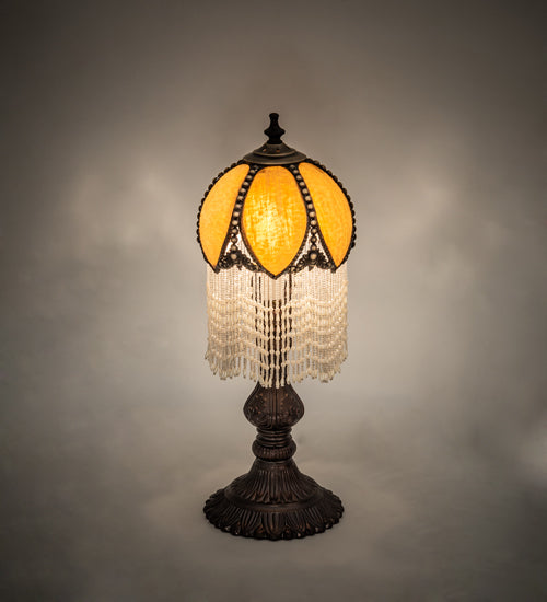 Meyda Lighting Alicia 17" Craftsman Brown Table Lamp With Honey Ripple Art Glass & White Pearl Shade