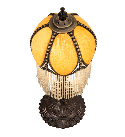 Meyda Lighting Alicia 17" Craftsman Brown Table Lamp With Honey Ripple Art Glass & White Pearl Shade