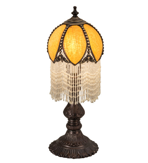 Meyda Lighting Alicia 17" Craftsman Brown Table Lamp With Honey Ripple Art Glass & White Pearl Shade