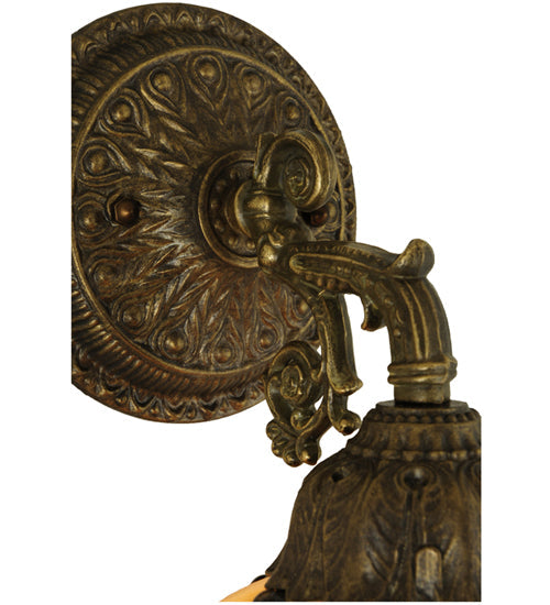 Meyda Lighting Alicia 7" Mahogany Bronze Wall Sconce With Beige & Red Art Shade Glass With Fringe
