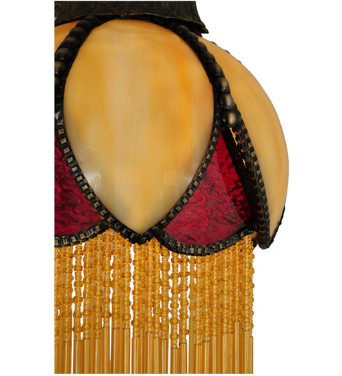 Meyda Lighting Alicia 7" Mahogany Bronze Wall Sconce With Beige & Red Art Shade Glass With Fringe