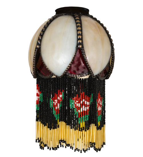 Meyda Lighting Alicia 7"W x 10"H Beige and Red Art Glass With Fringe Shade