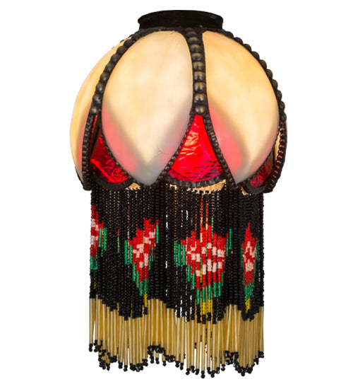Meyda Lighting Alicia 7"W x 10"H Beige and Red Art Glass With Fringe Shade