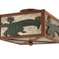 Meyda Lighting Alligator 10"Sq 2-Light Rust & Green Flush Mount Light With Silver Mica Shade Glass