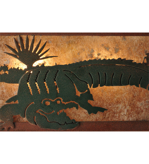 Meyda Lighting Alligator 10"Sq 2-Light Rust & Green Flush Mount Light With Silver Mica Shade Glass