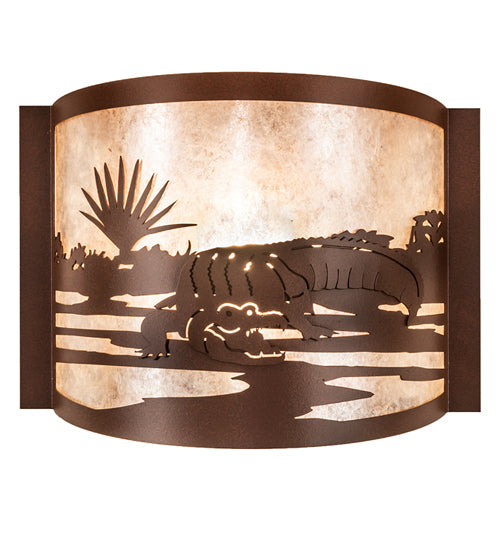 Meyda Lighting Alligator 12" Rust Wall Sconce With Silver Mica Shade Glass