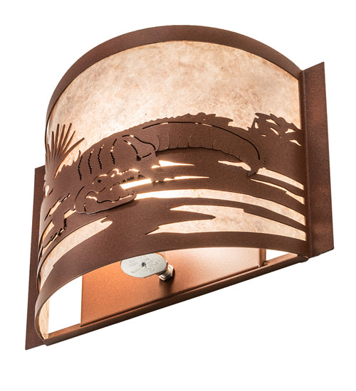 Meyda Lighting Alligator 12" Rust Wall Sconce With Silver Mica Shade Glass