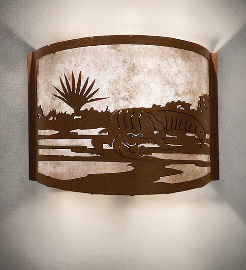 Meyda Lighting Alligator 12" Rust Wall Sconce With Silver Mica Shade Glass