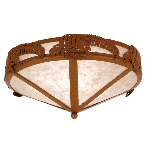 Meyda Lighting Alligator 16" 2-Light Rust Flush Mount Light With Silver Mica Shade Glass