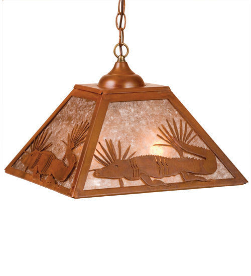 Meyda Lighting Alligator 16"Sq 2-Light Rust Pendant Light With Silver Mica Shade Glass